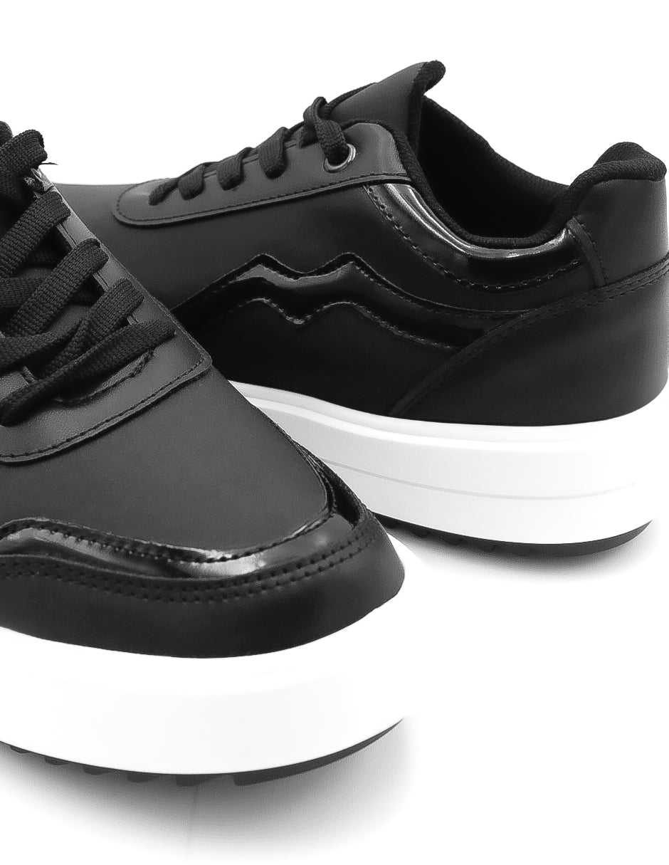 Tenis con cordones  B&C en Piel vegana – Negro