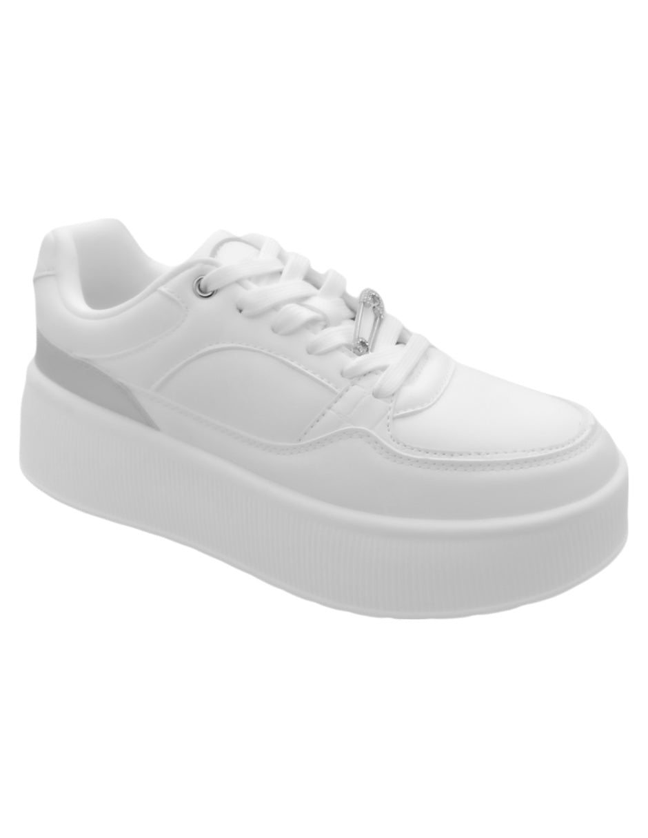 Tenis con cordones Exterior Piel vegana Color Blanco Para Mujer De RBCOLLECTION