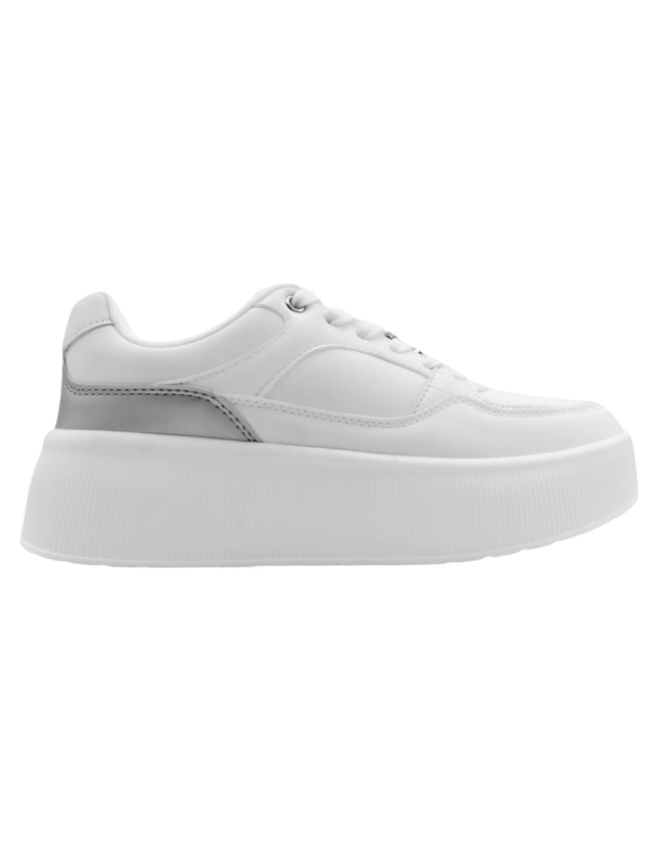 Tenis con cordones  B&C en Piel vegana – Blanco