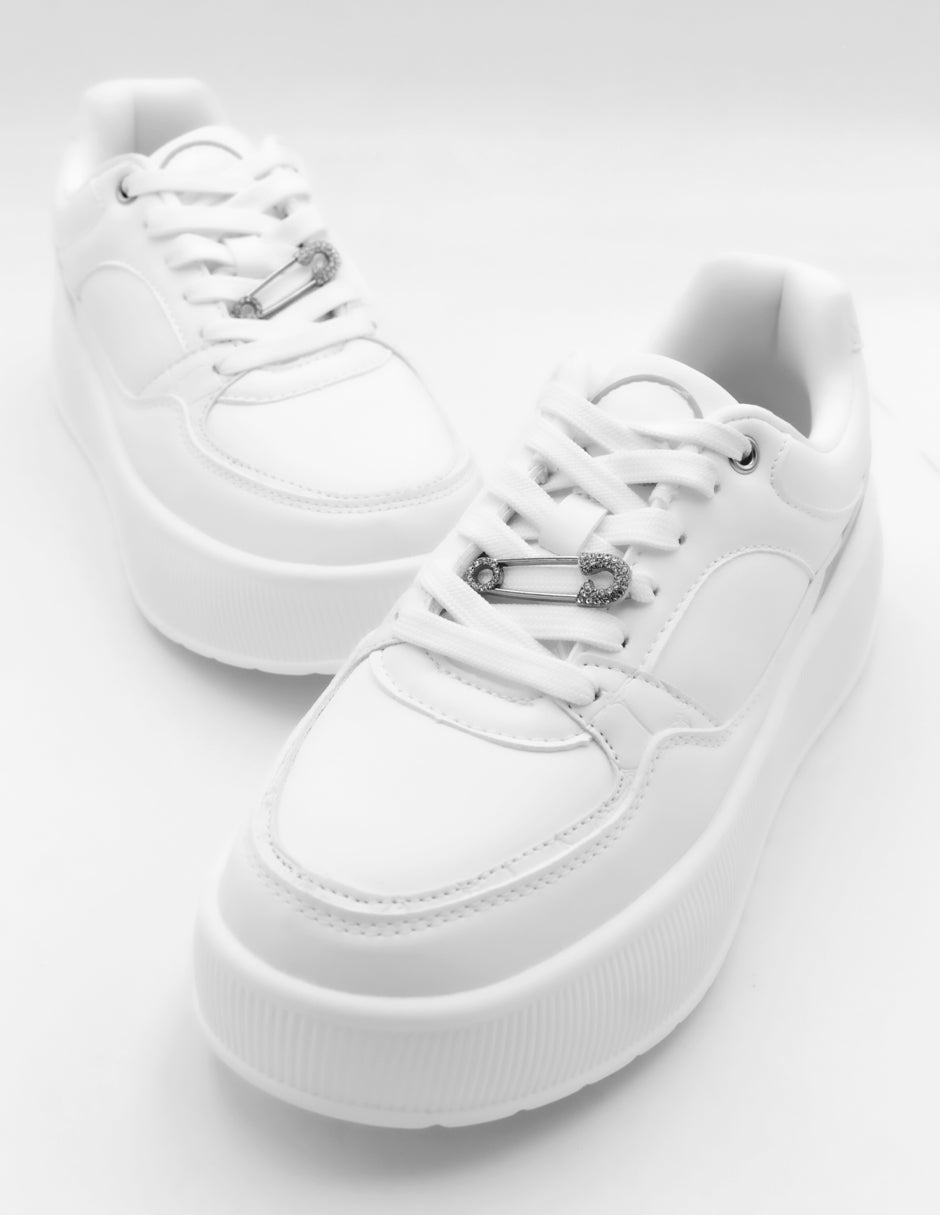 Tenis con cordones  B&C en Piel vegana – Blanco