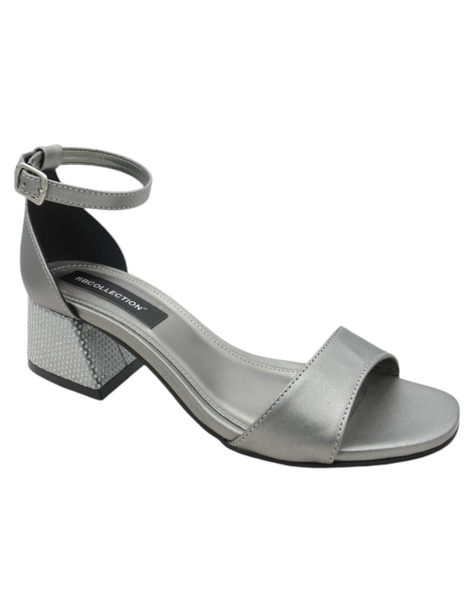 Sandalia con tacón Exterior Piel vegana Color Plata Para Mujer De RBCOLLECTION
