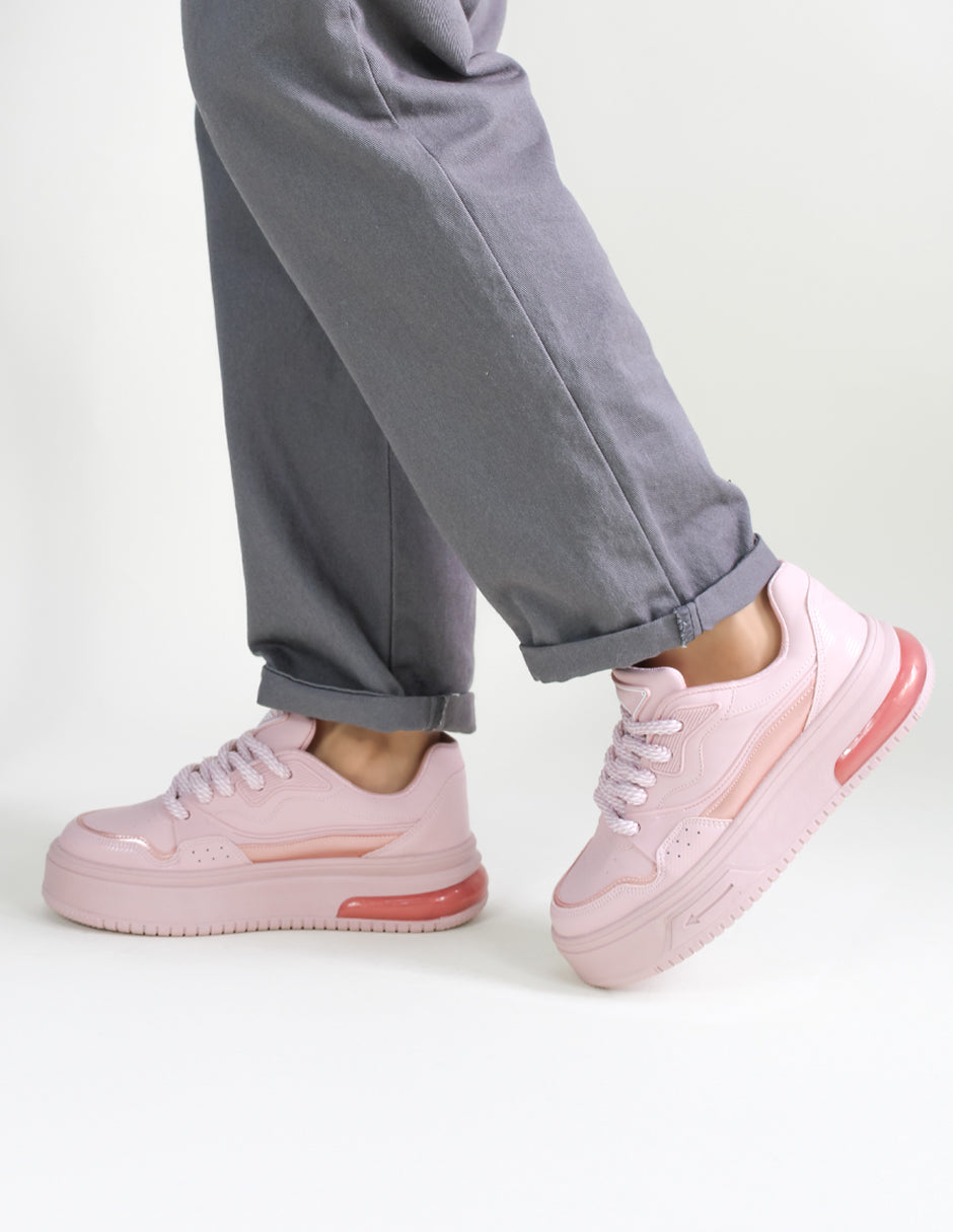 Tenis con cordones  Chunck en Piel vegana – Rosa