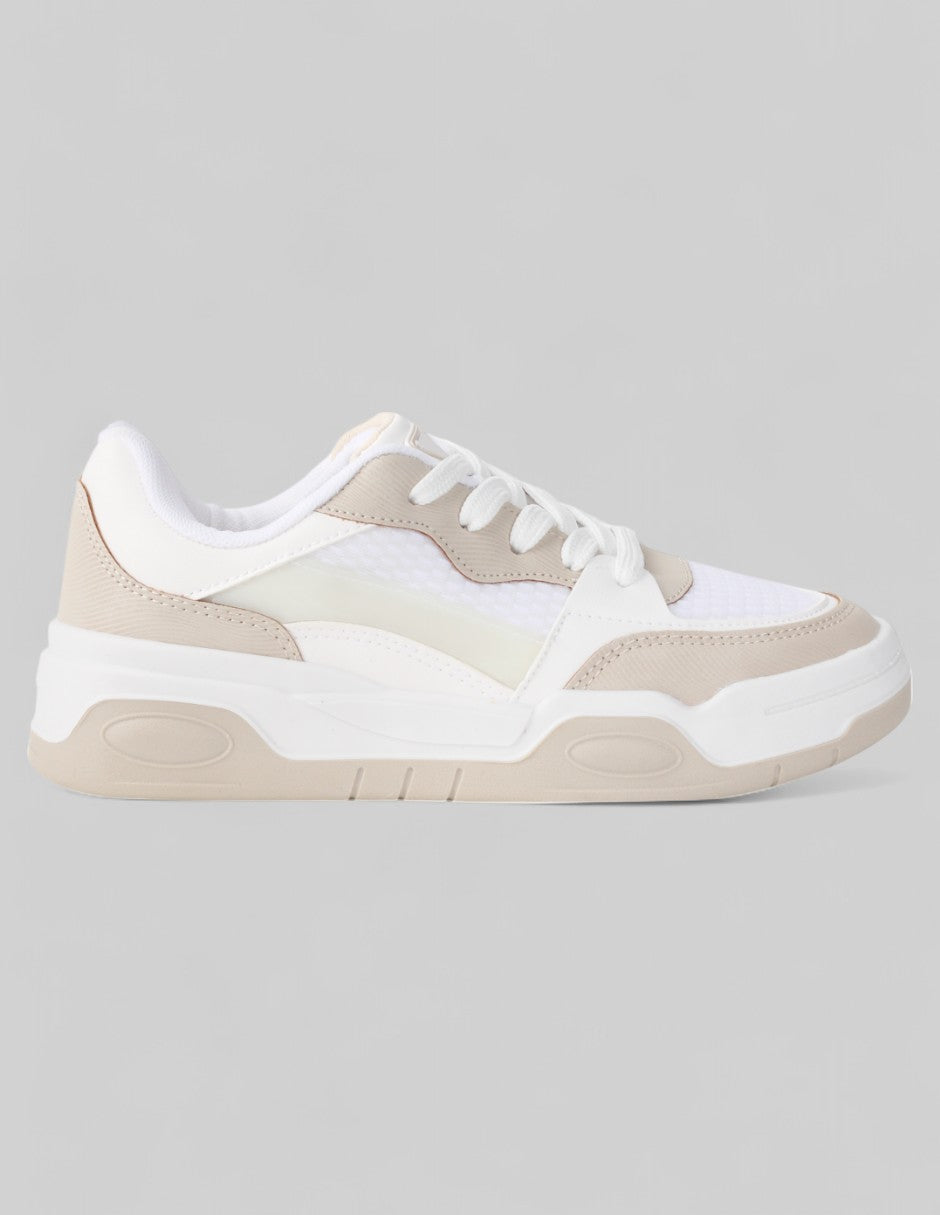 Tenis con cordones Exterior Piel vegana Color Beige Para Mujer De RBCOLLECTION