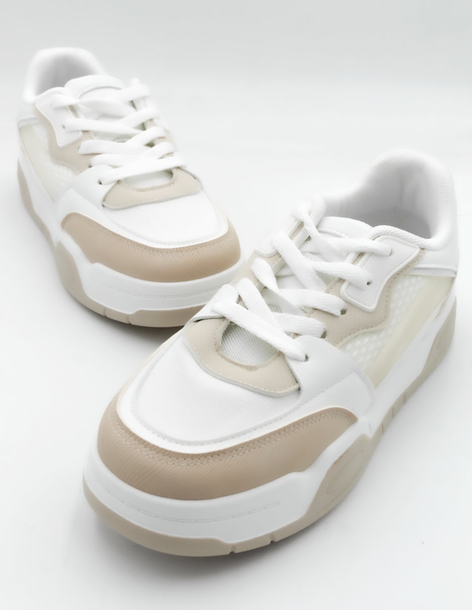 Tenis con cordones  B&C en Textil – Blanco