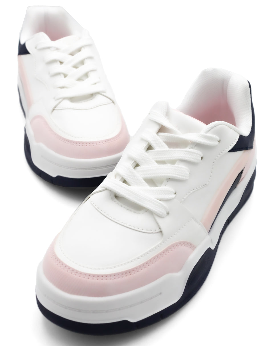 Tenis con cordones  B&C en Piel vegana – Blanco