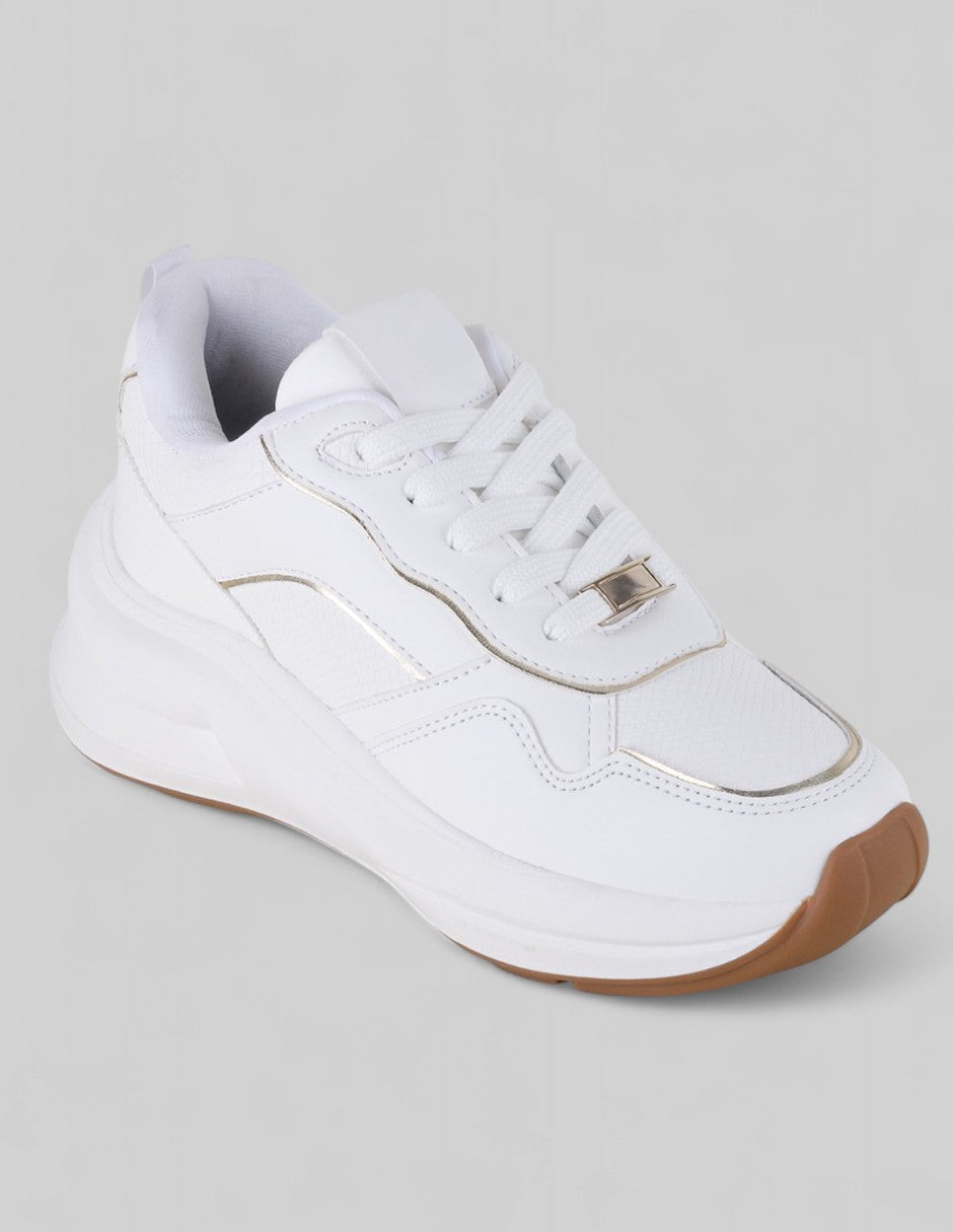 Tenis con cordones Exterior Piel vegana Color Blanco Para Mujer De RBCOLLECTION