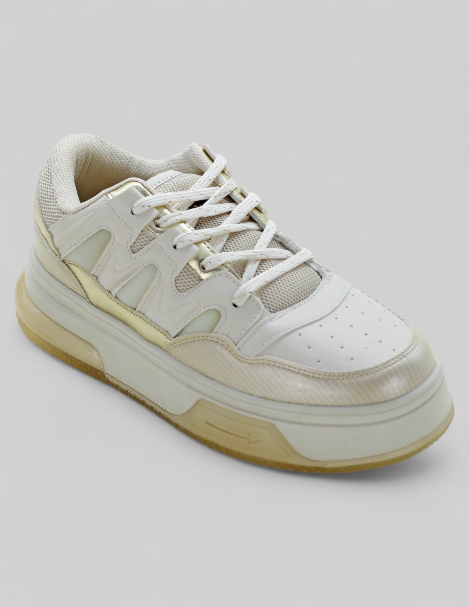 Tenis con cordones Exterior Piel vegana Color Beige Para Mujer De RBCOLLECTION