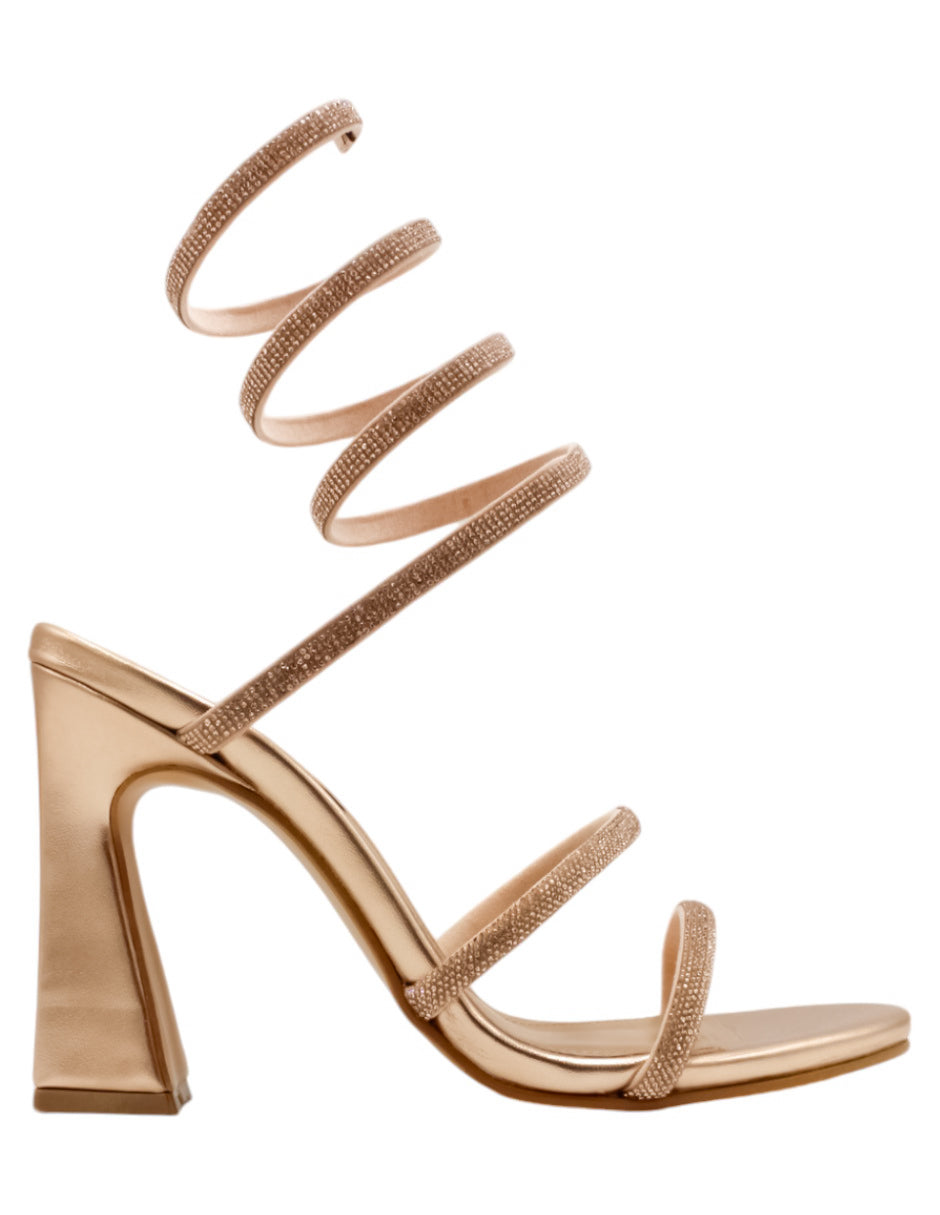Sandalia con tacón GLAM en Sintético – Dorado