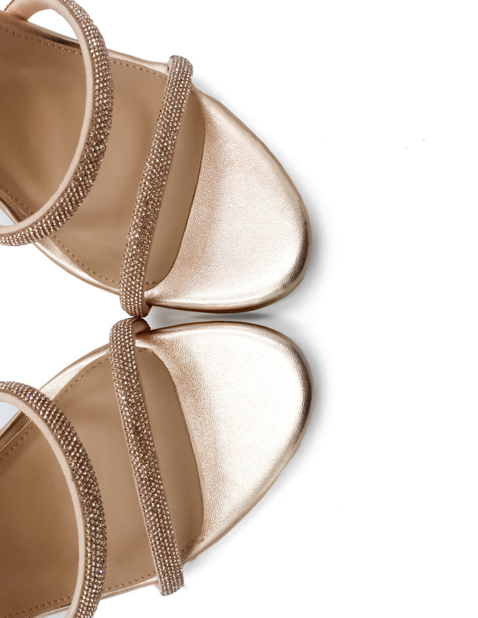 Sandalia con tacón GLAM en Sintético – Dorado