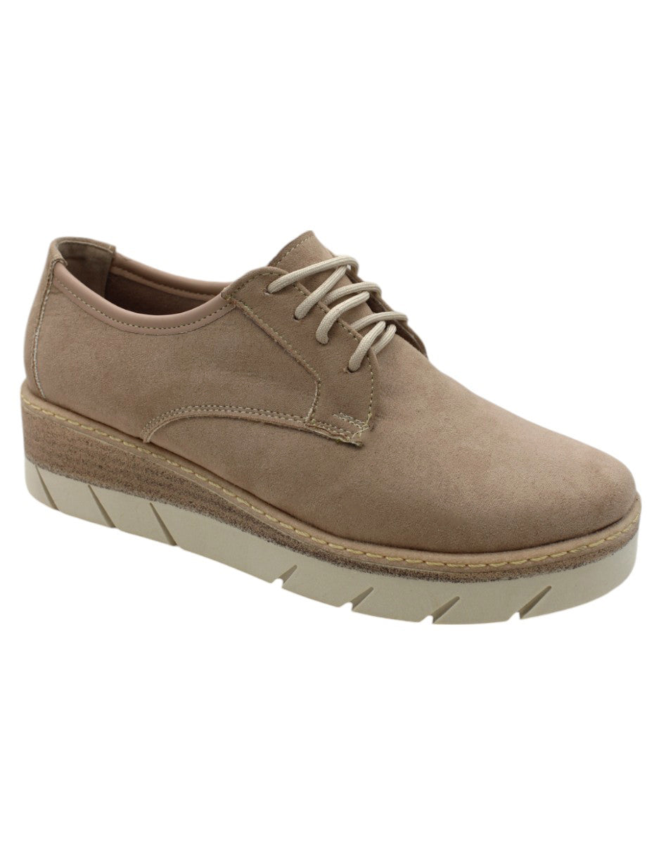 Oxfords Exterior Gamuza Color Beige  Para Mujer De RBCOLLECTION