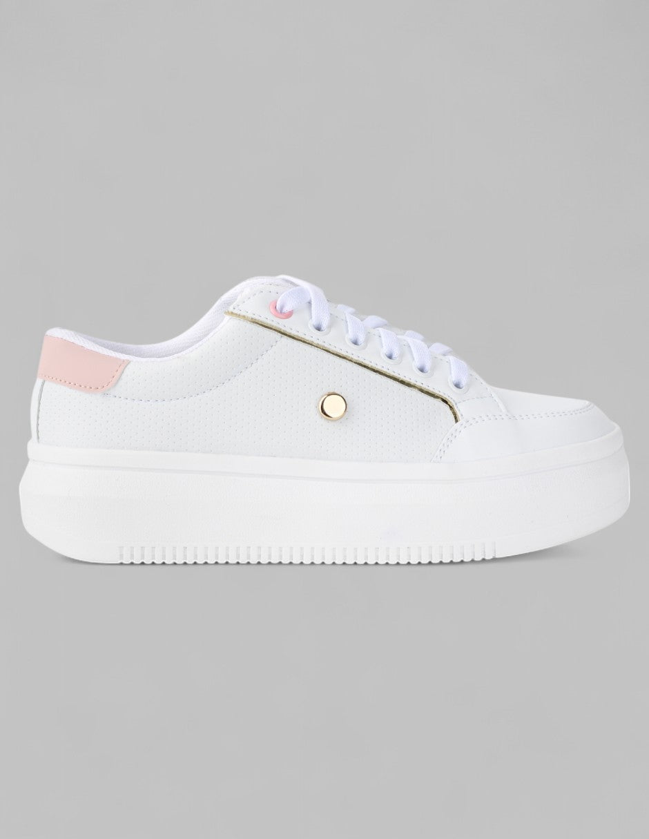 Tenis con cordones Exterior Piel vegana Color Blanco Para Mujer De RBCOLLECTION