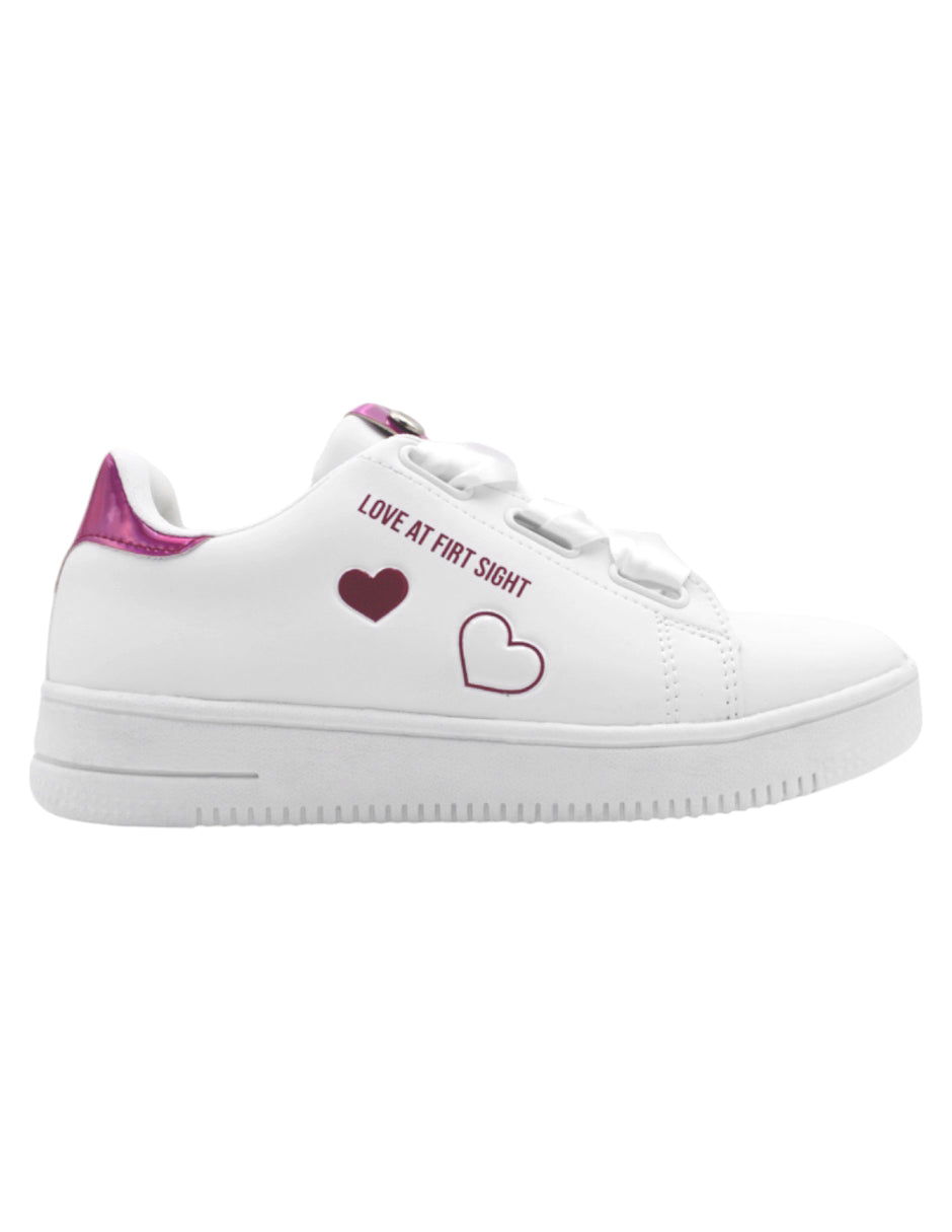 Tenis con cordones  LOVE en Piel vegana – Blanco