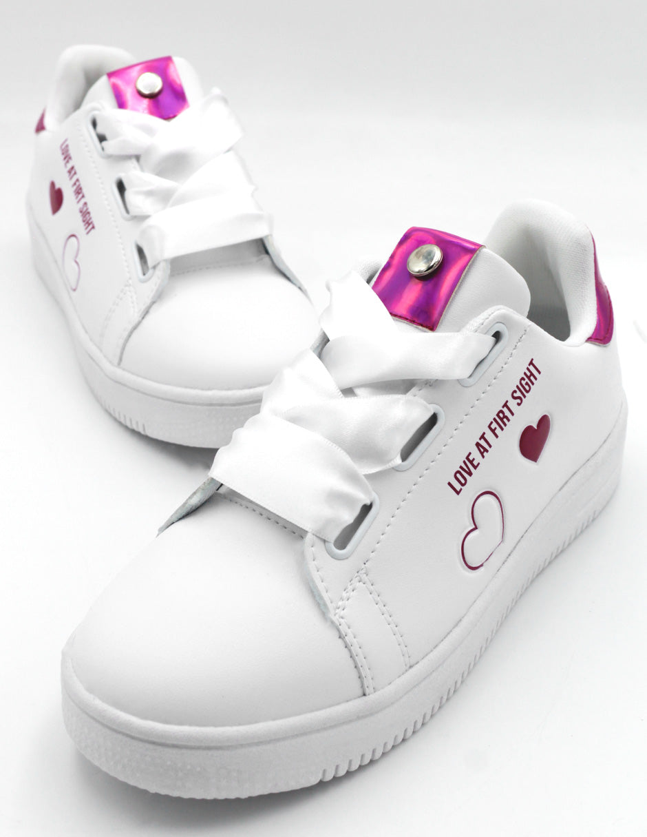 Tenis con cordones  LOVE en Piel vegana – Blanco