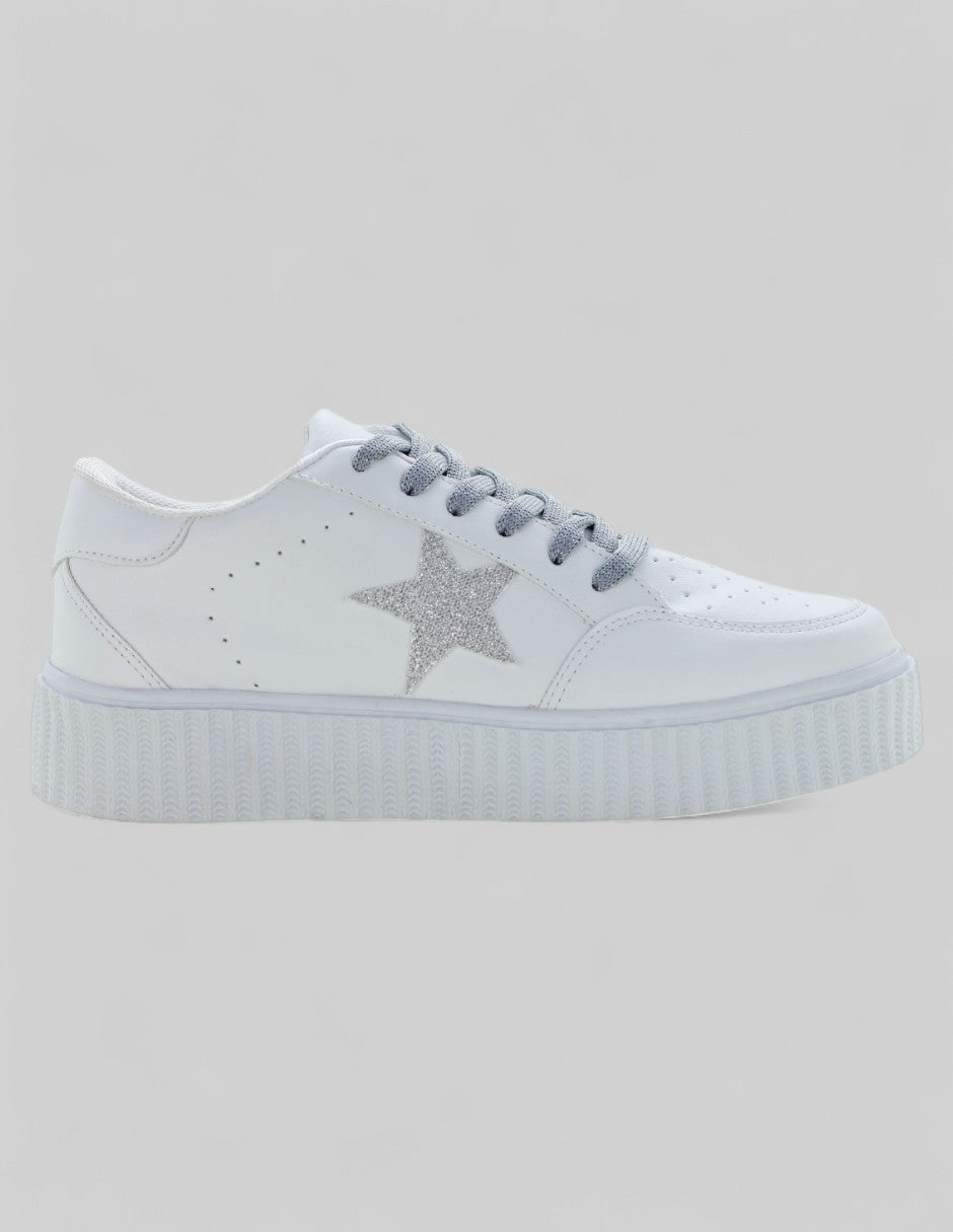 Tenis con cordones Star en Piel vegana – Blanco