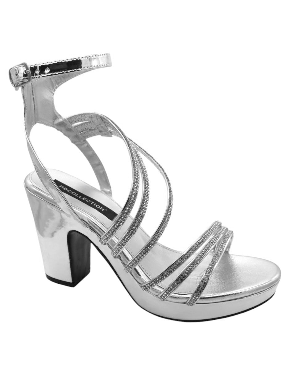 Sandalia con tacón Exterior Piel vegana Color Plata Para Mujer De RBCOLLECTION