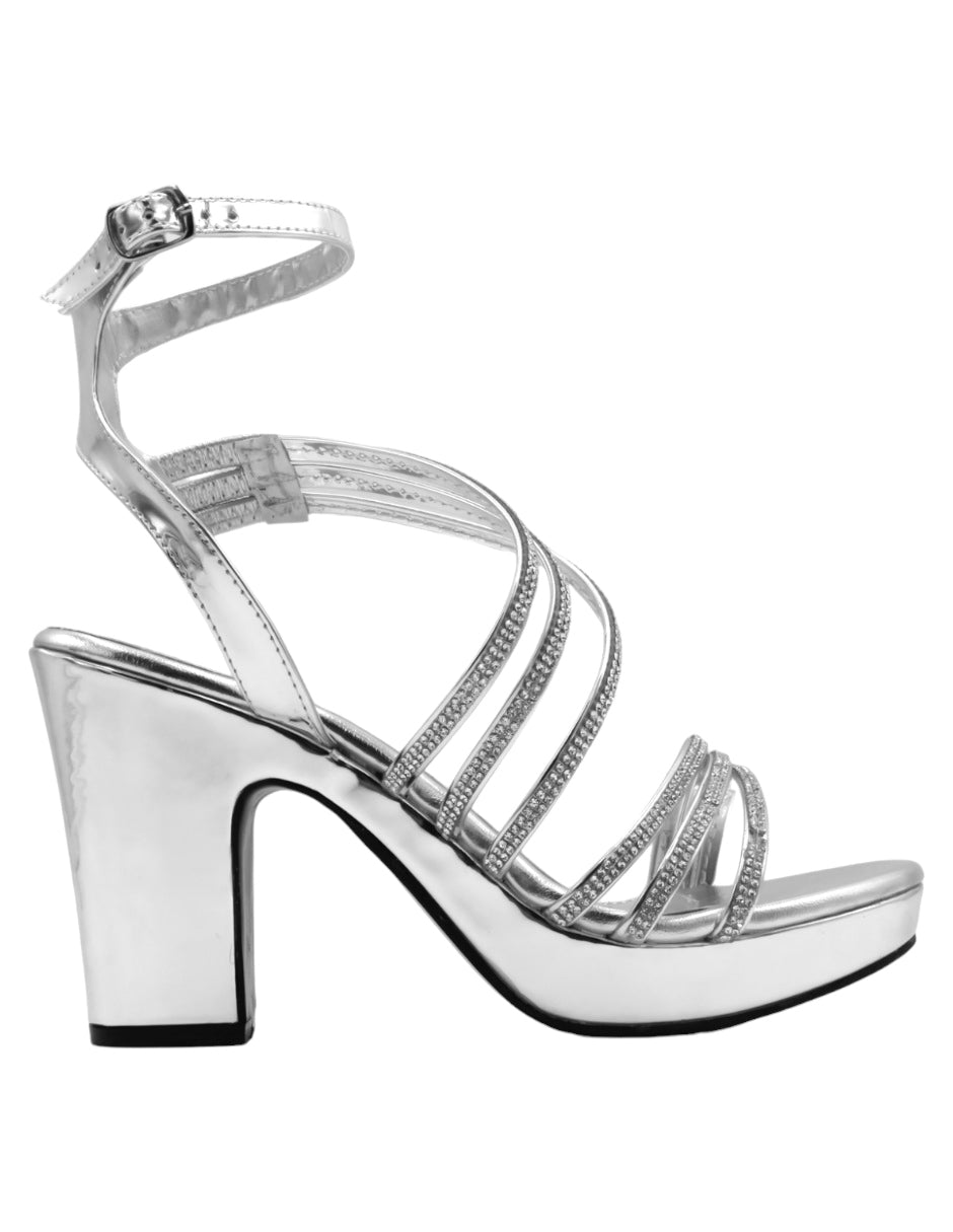 Sandalia con tacón STELA en Piel vegana – Plata