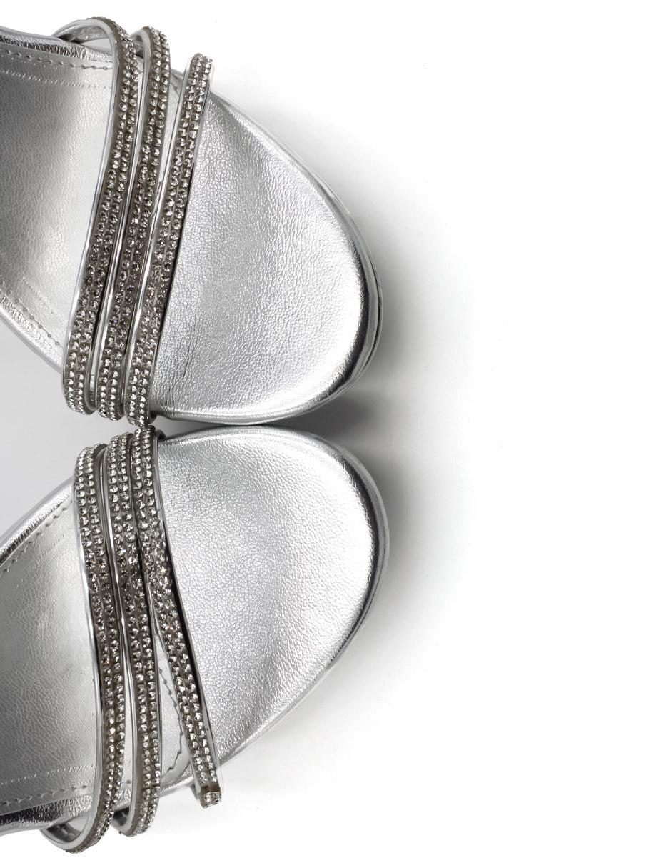 Sandalia con tacón STELA en Piel vegana – Plata