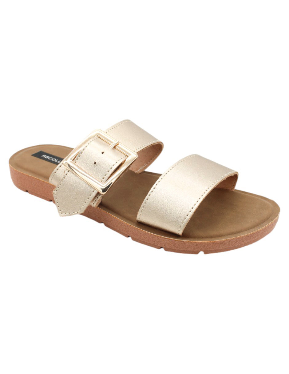 Sandalias de piso Exterior Piel vegana Color Oro Para Mujer De RBBASICS