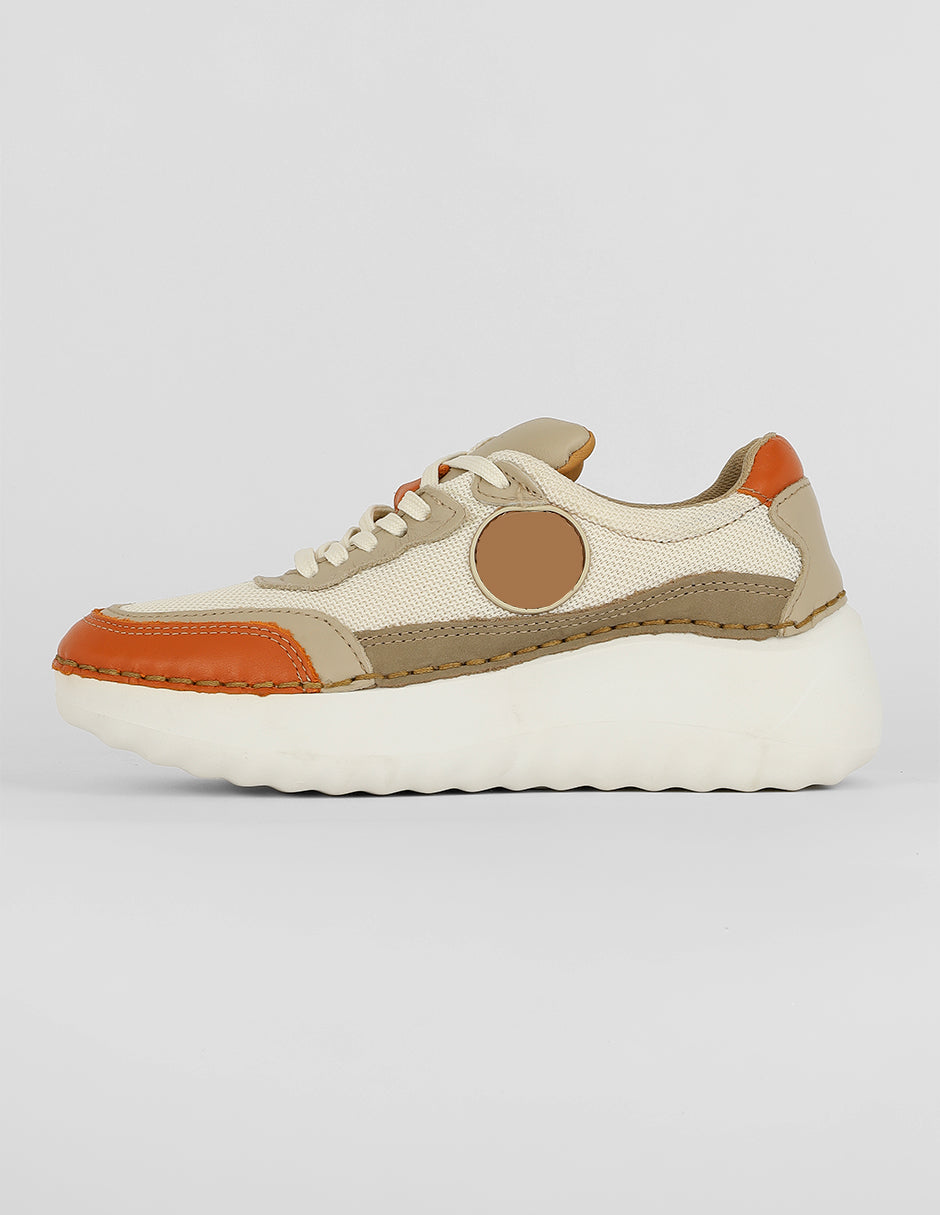 Tenis con cordones Exterior PIEL Color Beige Para Mujer De RBCOLLECTION