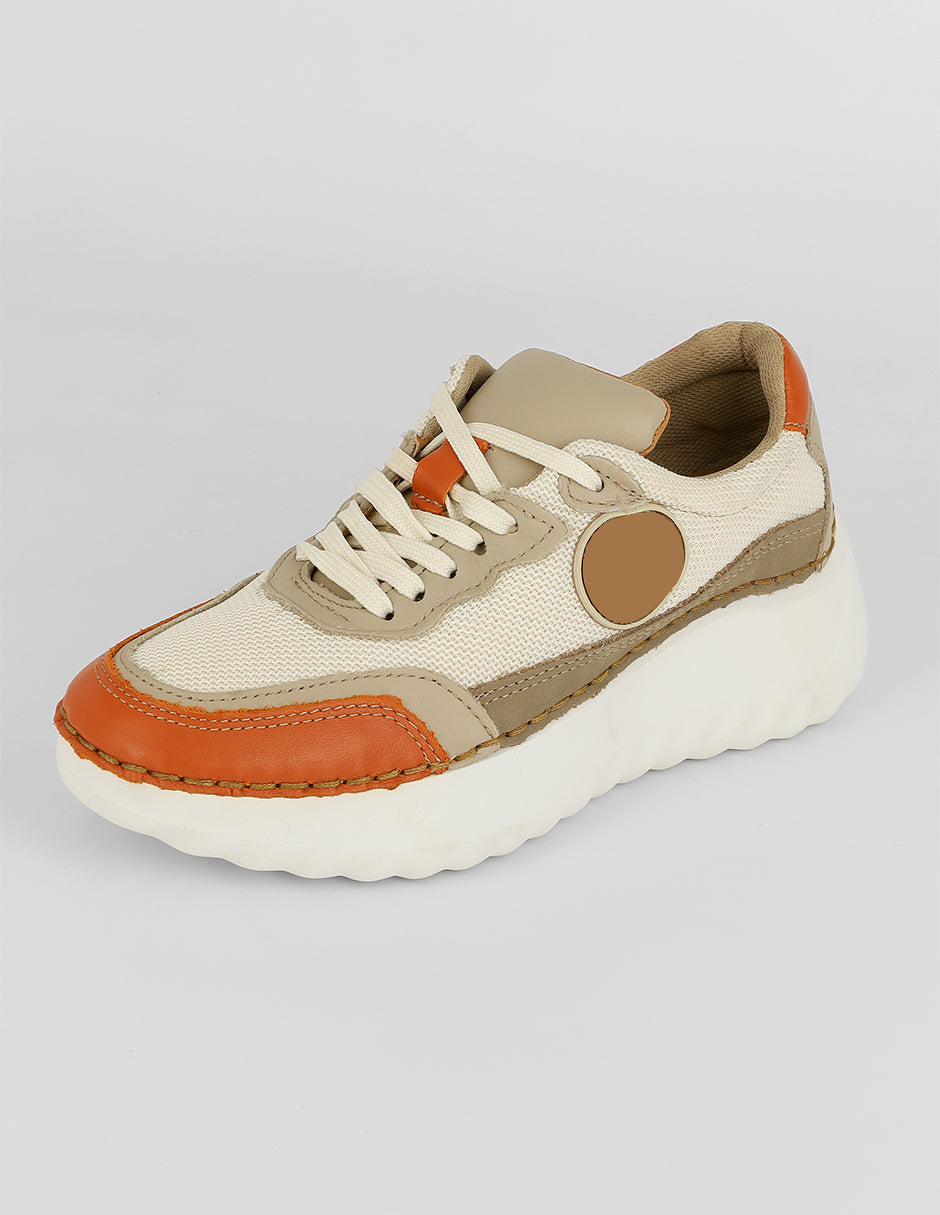 Tenis con cordones  Hand made en PIEL – Beige