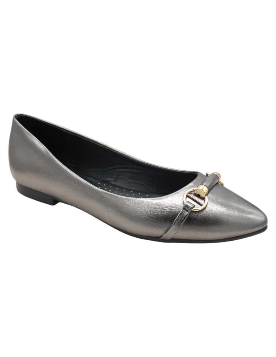 Flats puntales Exterior Piel vegana Color Plata Para Mujer De RBCOLLECTION