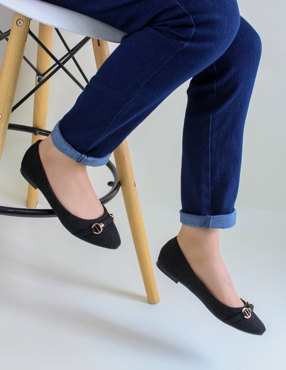 Flats puntales Classy en Piel vegana – Negro