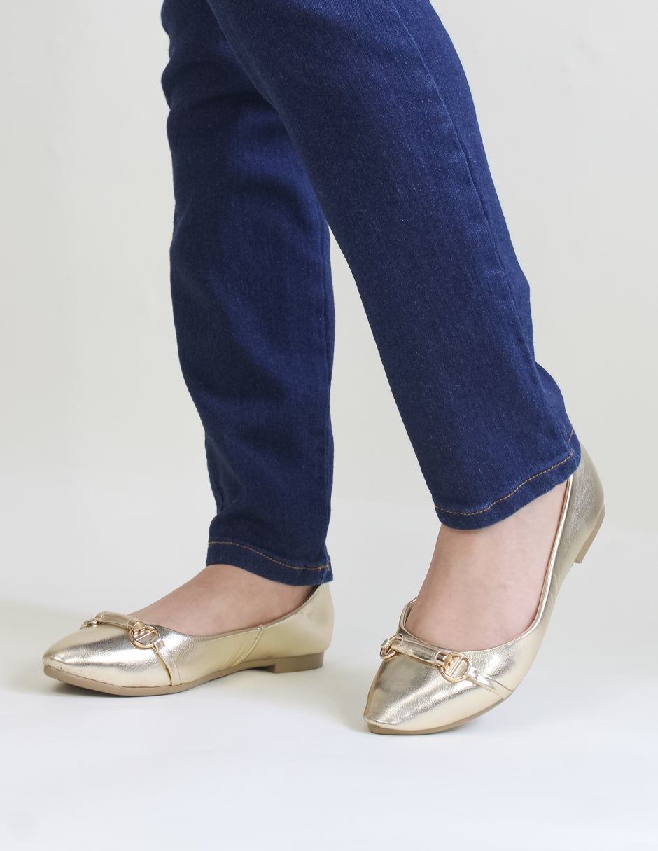 Flats puntales Classy en Piel vegana – Oro