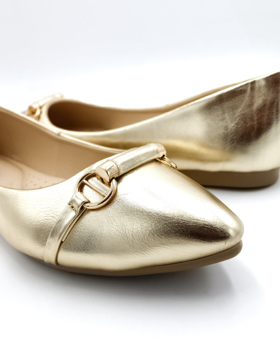 Flats puntales Classy en Piel vegana – Oro