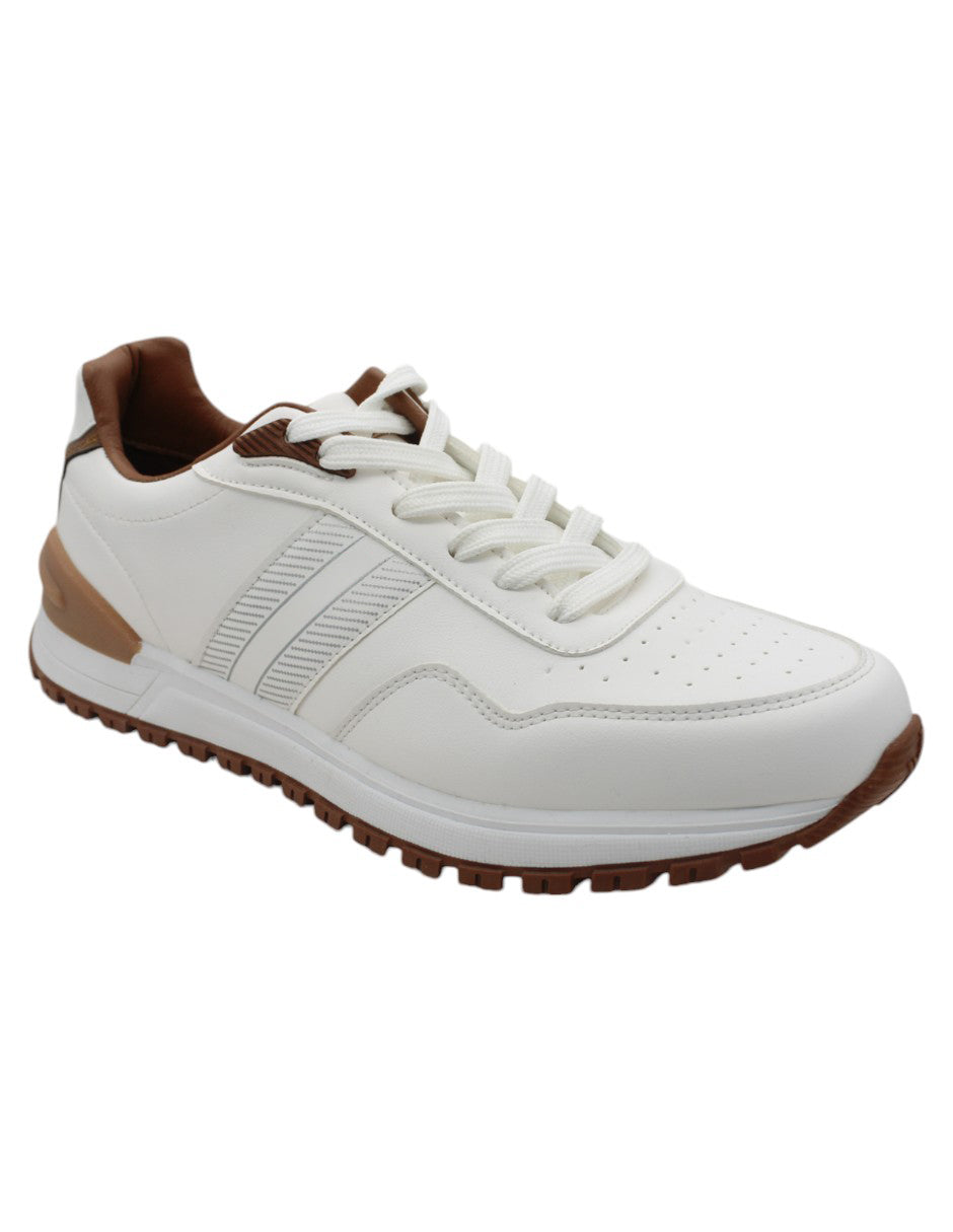 Tenis tipo deportivo Exterior Piel vegana Color Blanco Camel Para Hombre De RBCOLLECTION