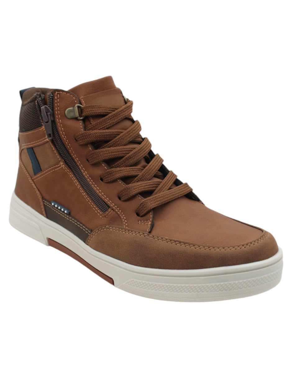 Tenis botín Exterior Piel vegana Color Camel Con Café Para Hombre De RBCOLLECTION