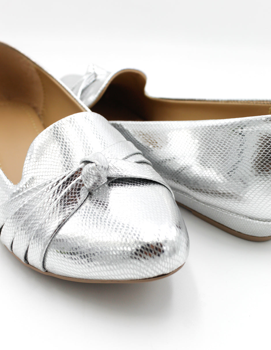 Flats puntales Glam en Piel vegana – Plata