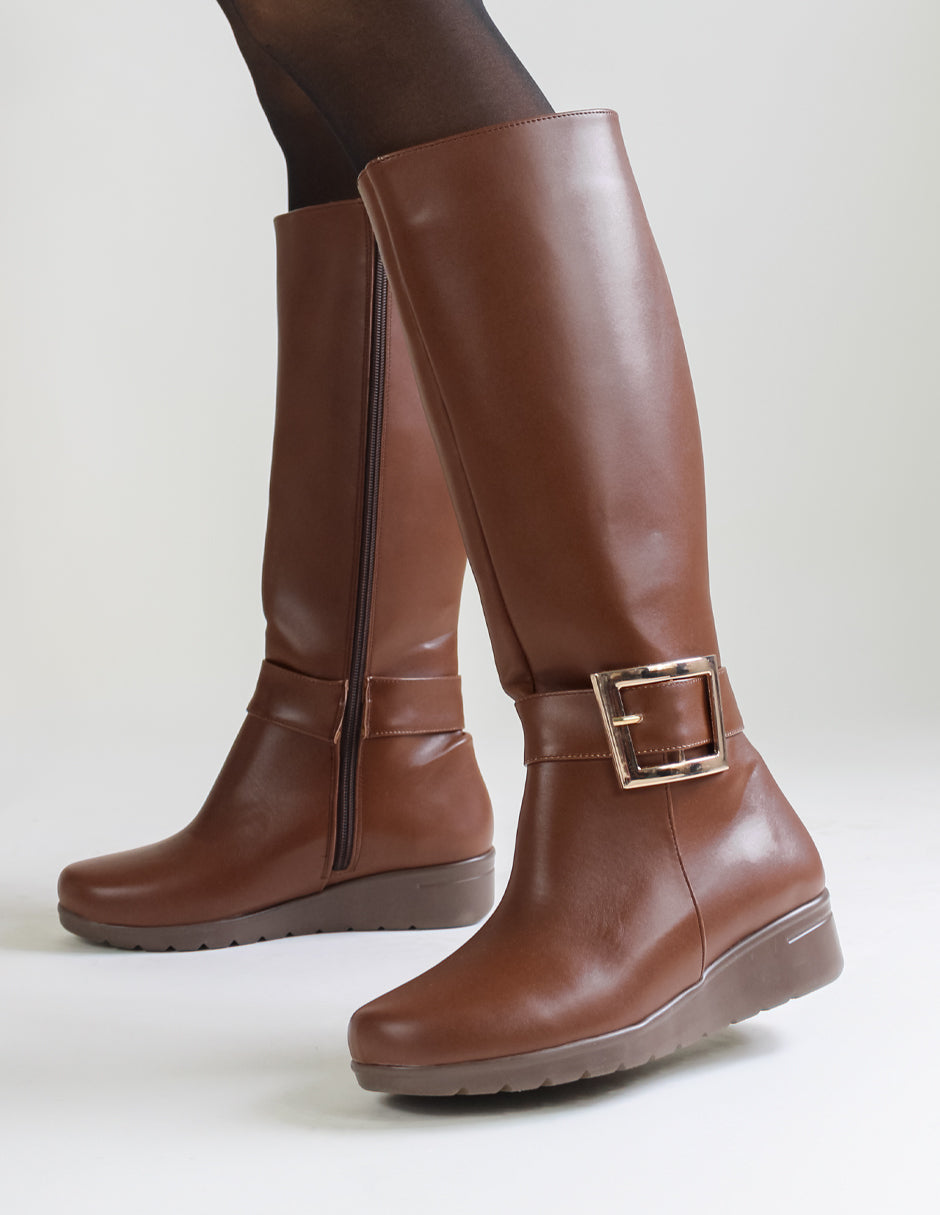 Botas altas Hillie en Piel vegana – Café