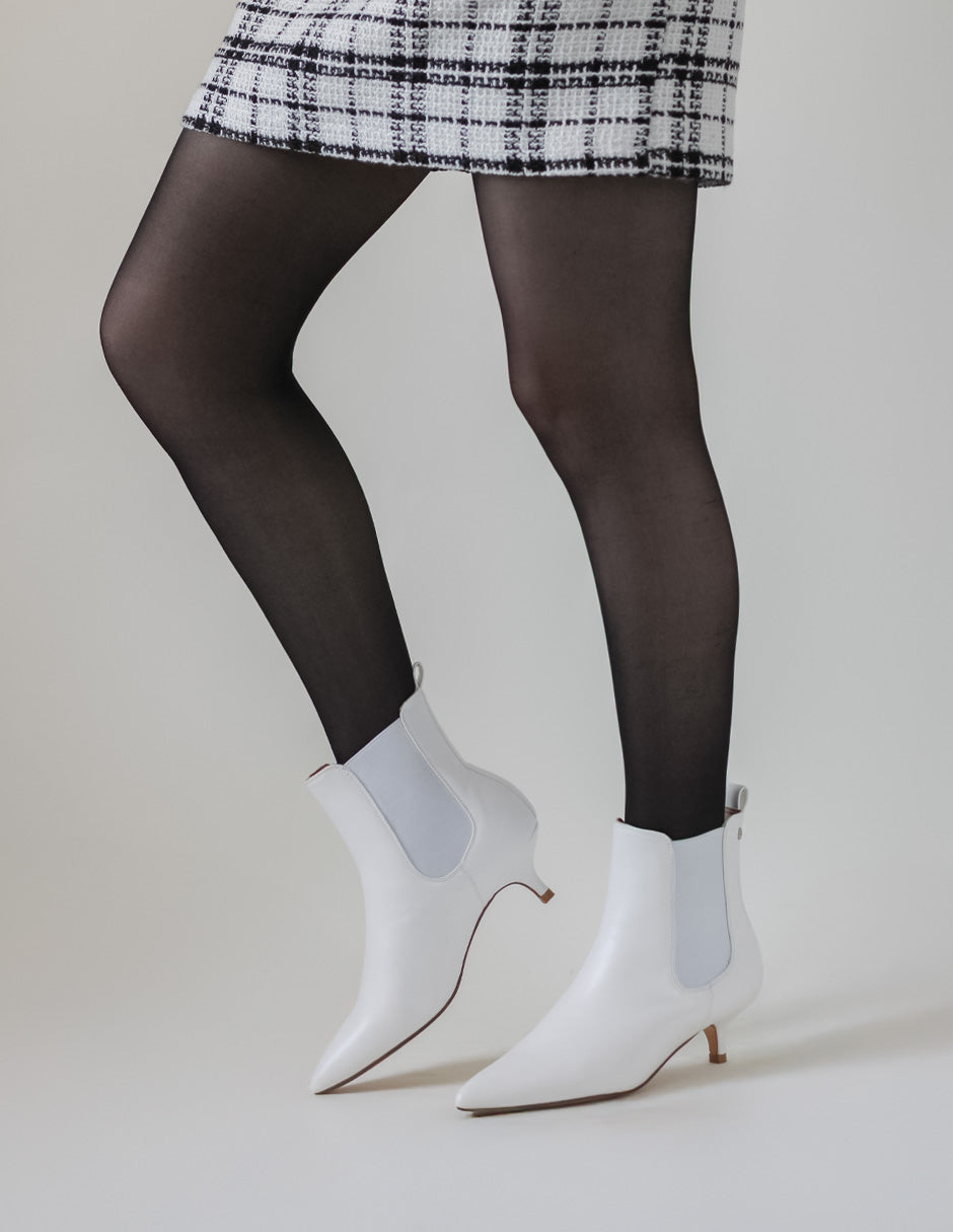 Botín con tacón Kitten en Piel vegana – Blanco