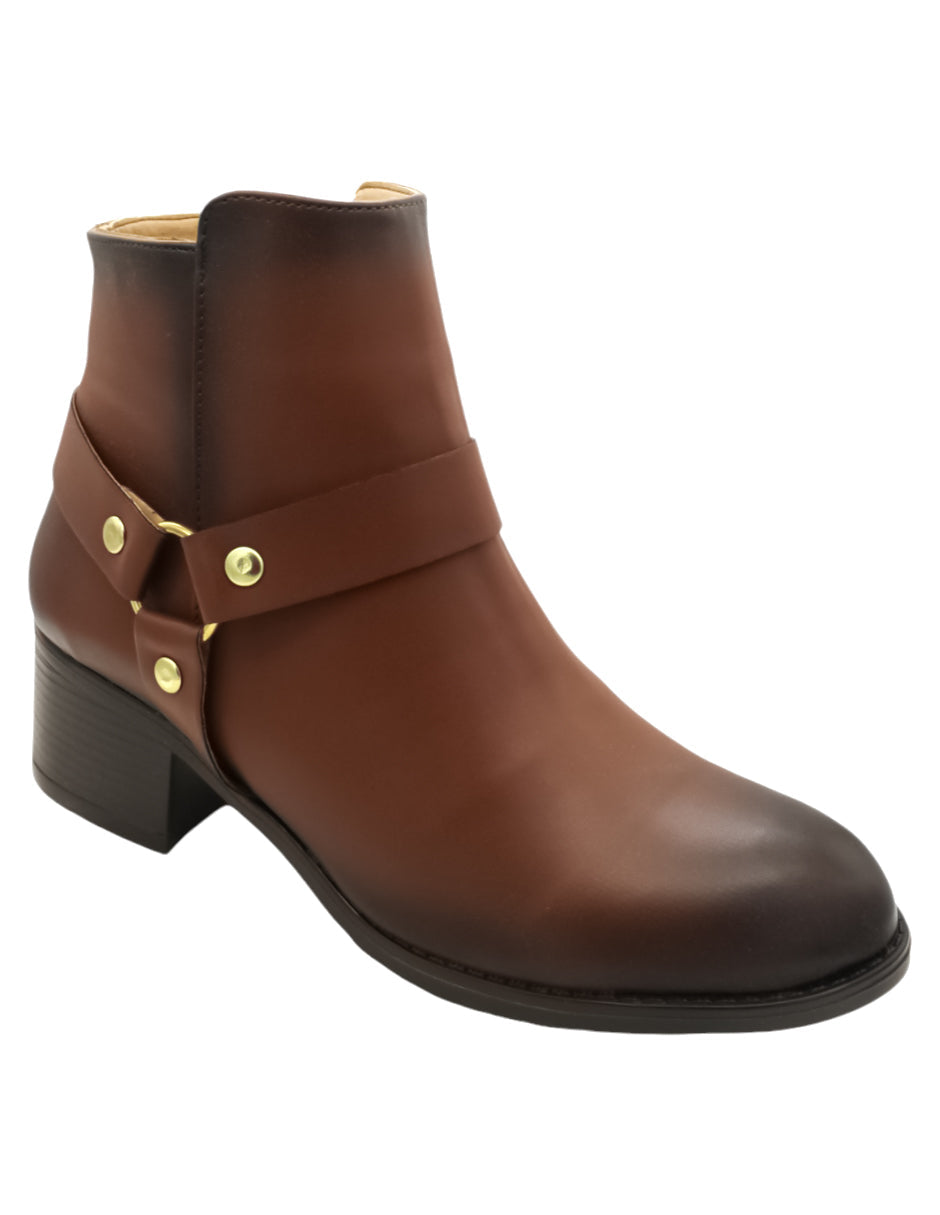 Botín con tacón Exterior Piel vegana Color Café Para Mujer De RBCOLLECTION
