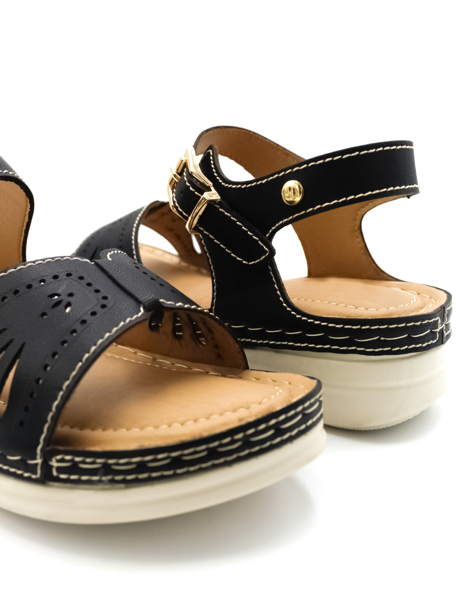 Sandalias con plataforma Confort en Piel vegana – Negro