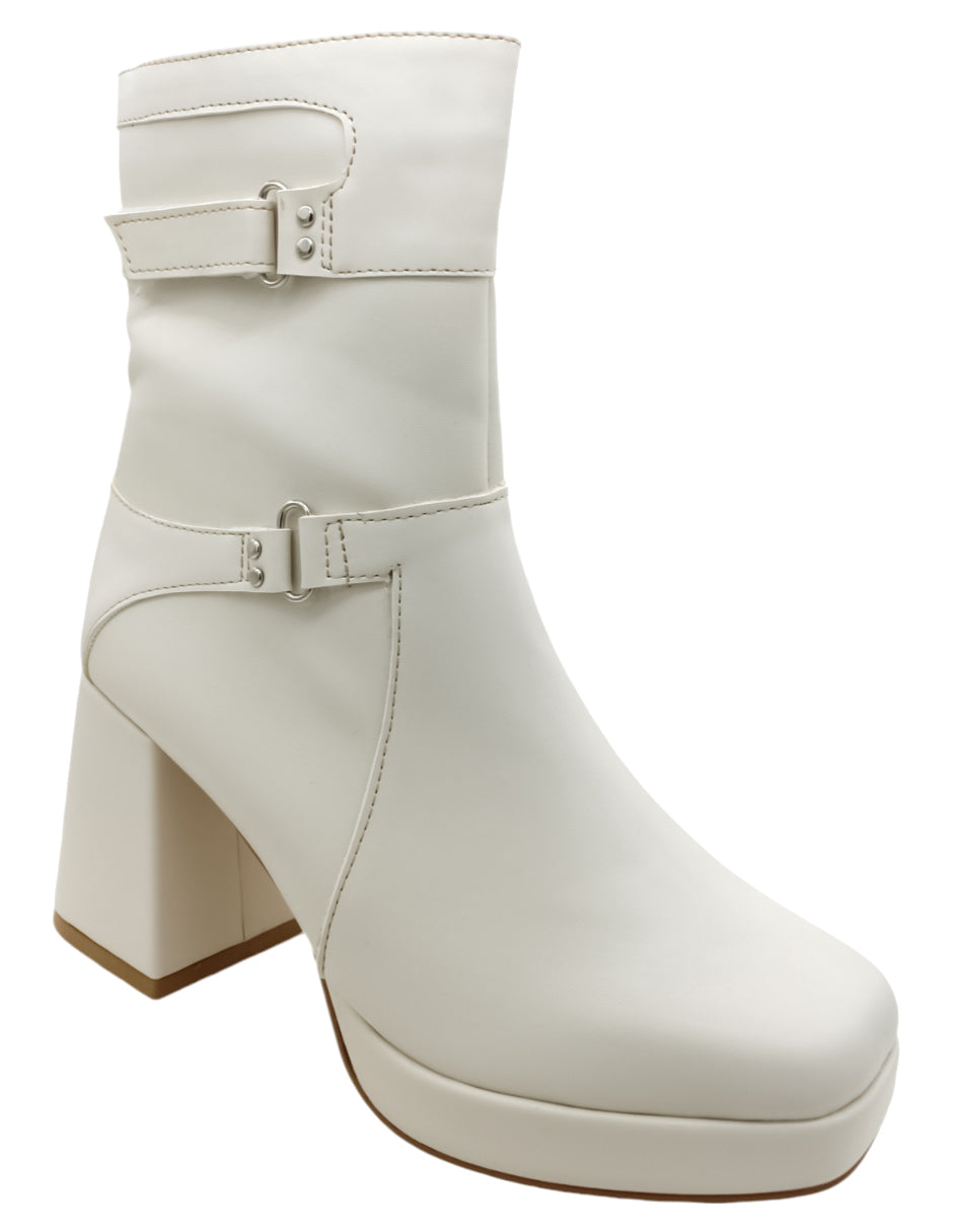 Botín con tacón Exterior Piel vegana Color Blanco Para Mujer De RBCOLLECTION
