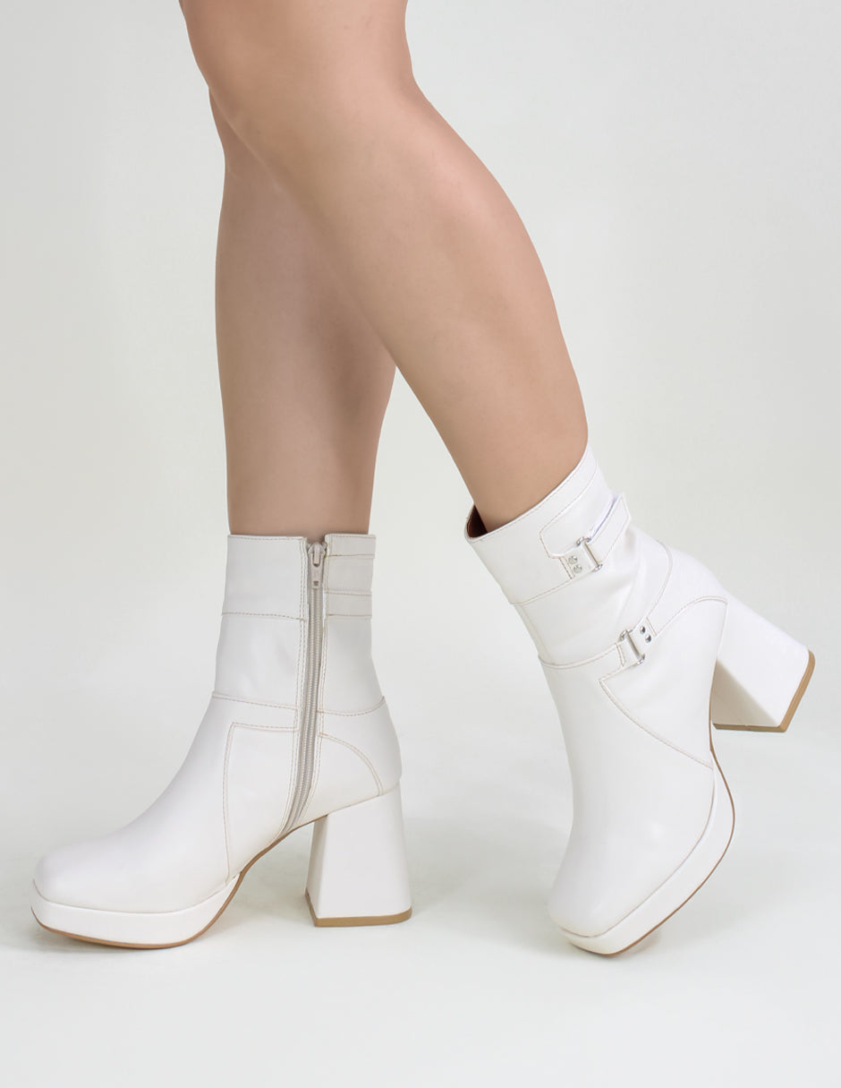 Botín con tacón Street en Piel vegana – Blanco