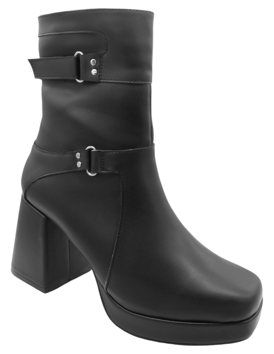 Botín con tacón Exterior Piel vegana Color Negro Para Mujer De RBCOLLECTION