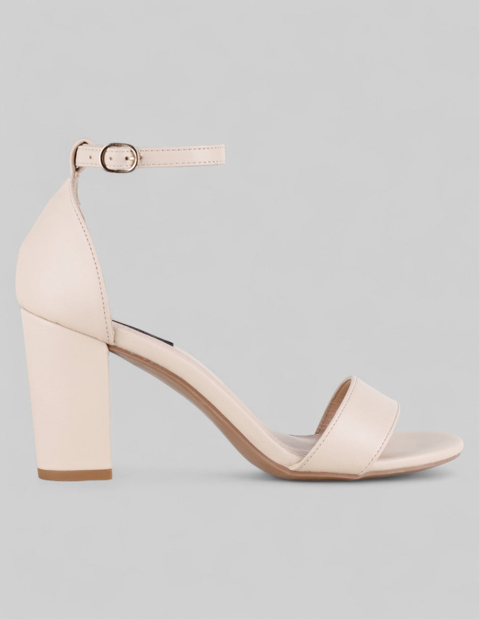 Sandalia con tacón Classy en Piel vegana – Beige