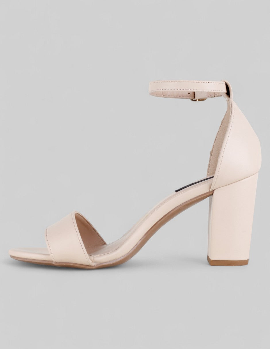 Sandalia con tacón Classy en Piel vegana – Beige