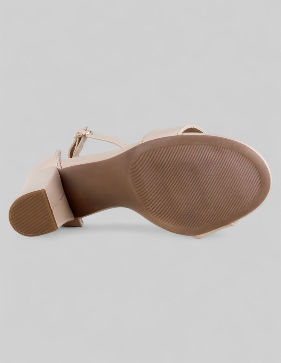 Sandalia con tacón Classy en Piel vegana – Beige