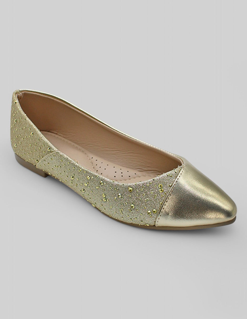 Flats puntales Exterior Sintético Color Oro Para Mujer De RBCOLLECTION