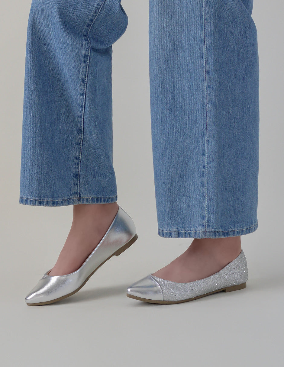 Flats puntales Soft en Piel vegana– Plata