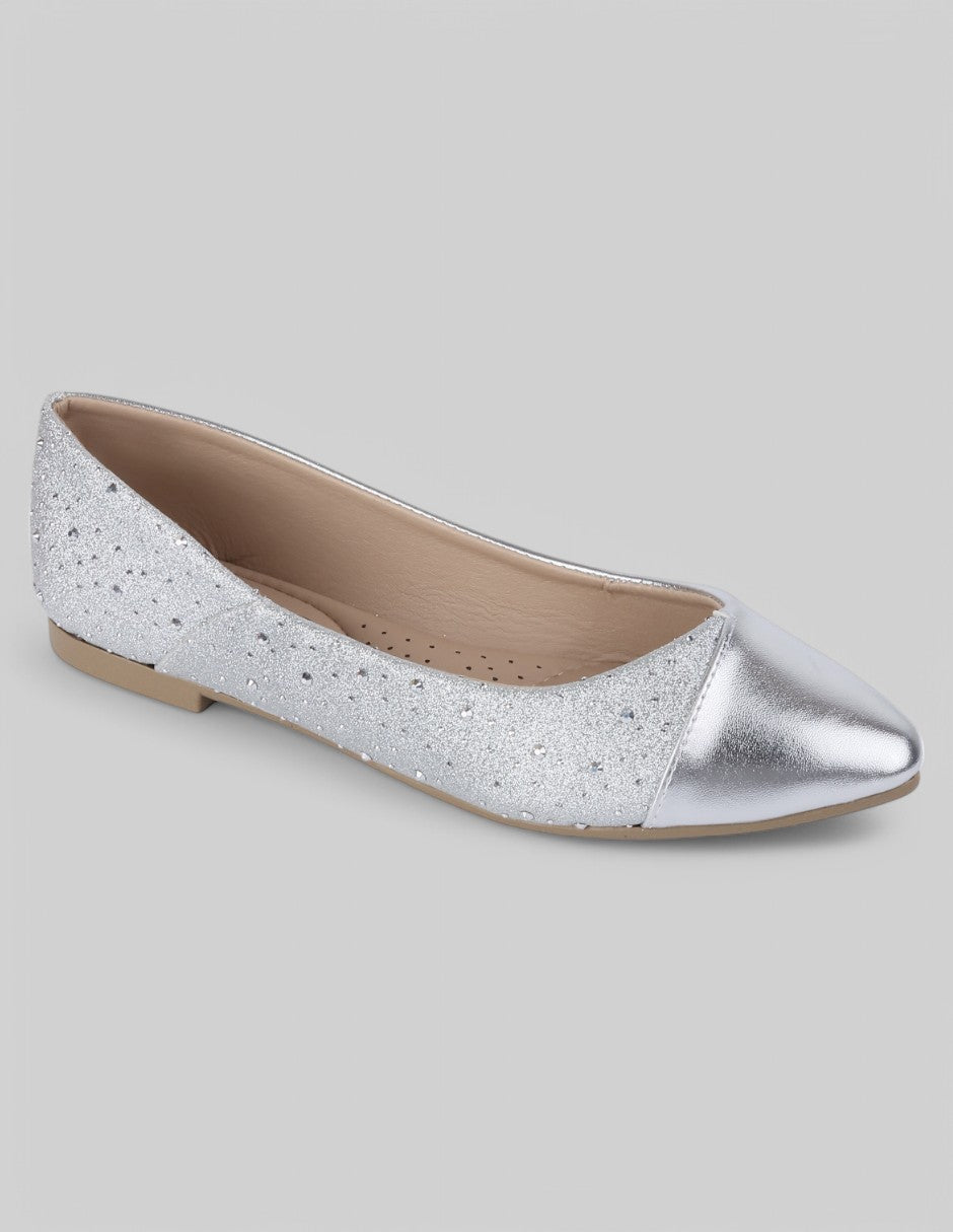 Flats puntales Exterior Sintético Color Plata Para Mujer De RBCOLLECTION