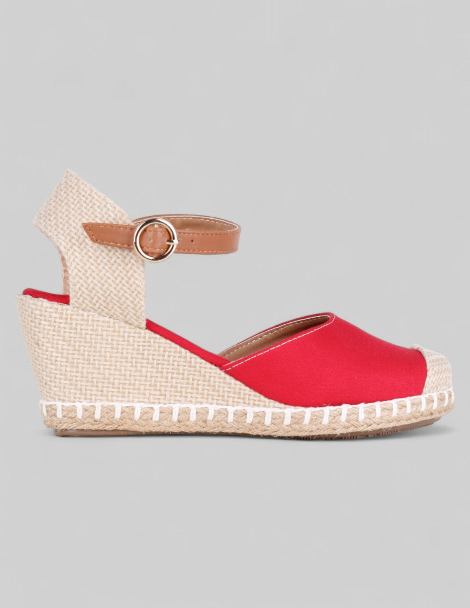 Tacón puente Naia en Textil – Rojo