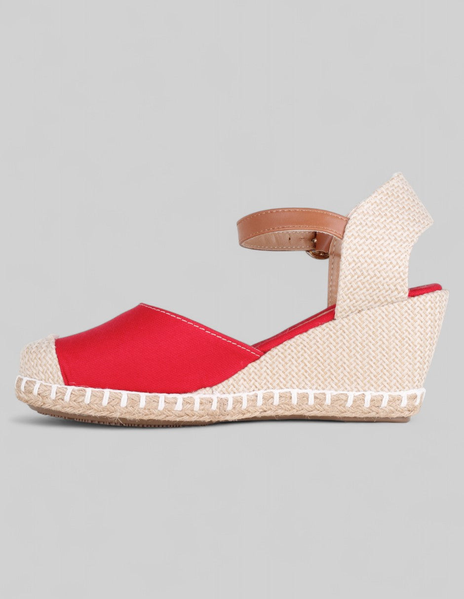 Tacón puente Naia en Textil – Rojo