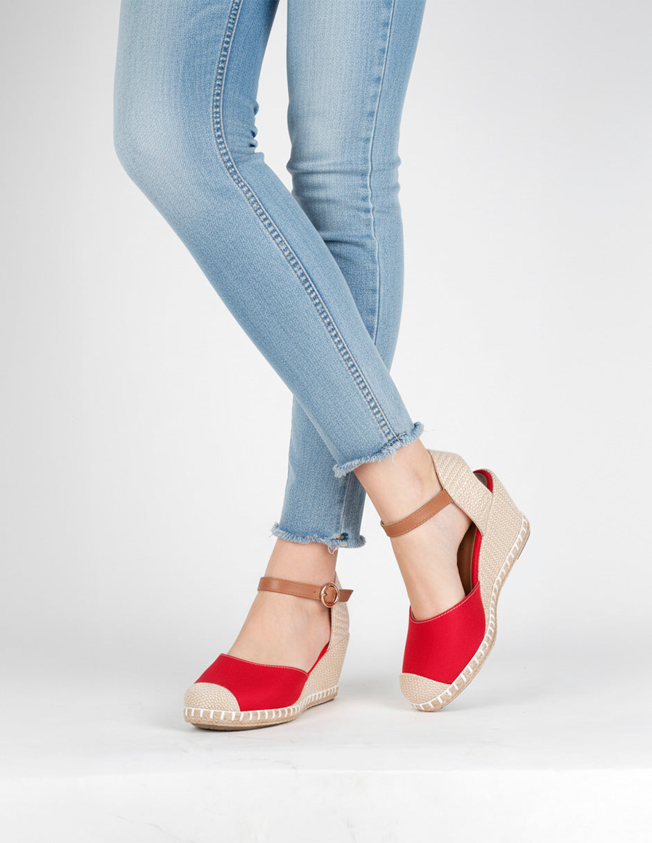 Tacón puente Naia en Textil – Rojo