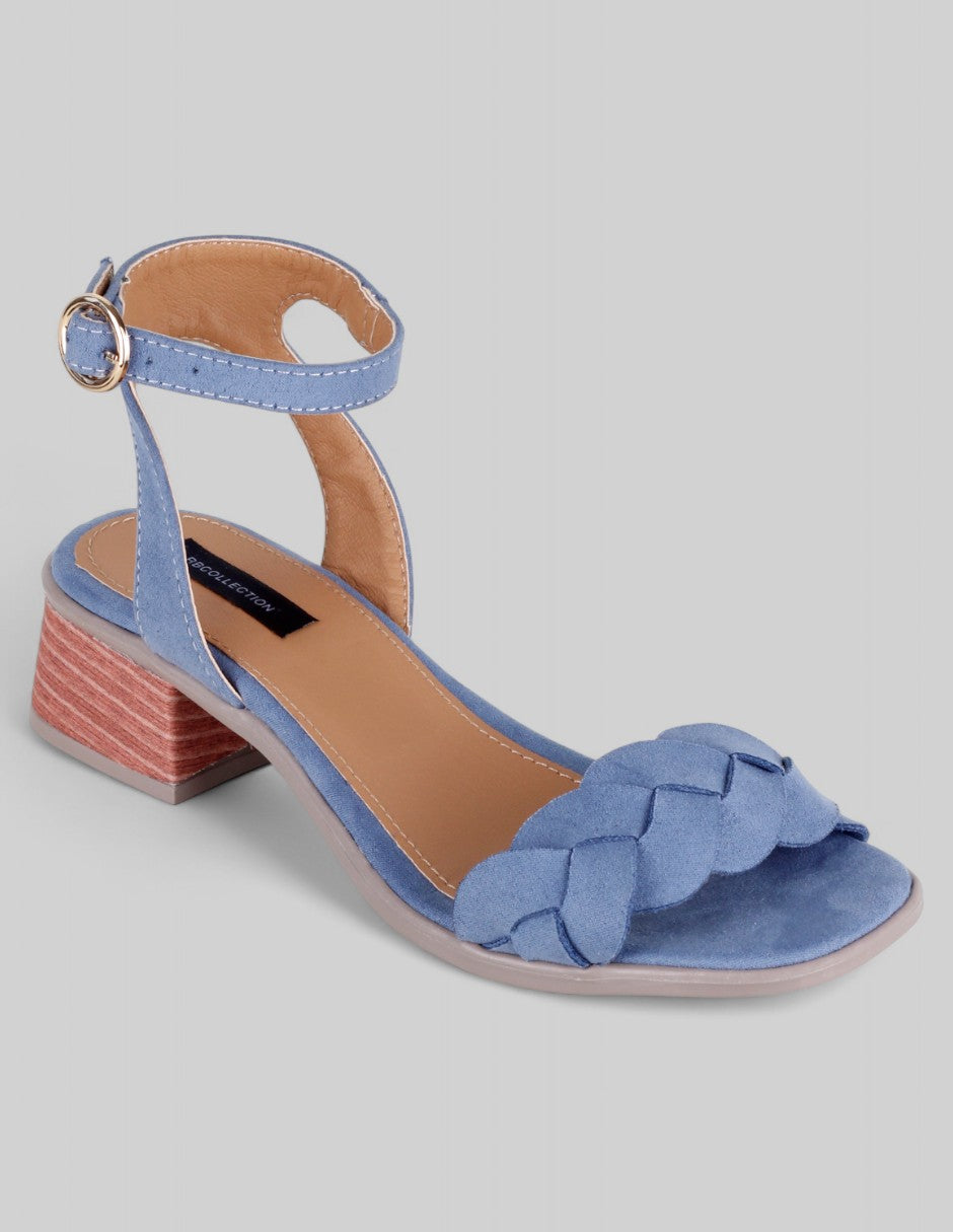 Sandalia con tacón Glam en Textil – Azul