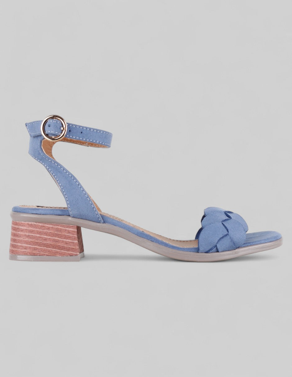 Sandalia con tacón Glam en Textil – Azul