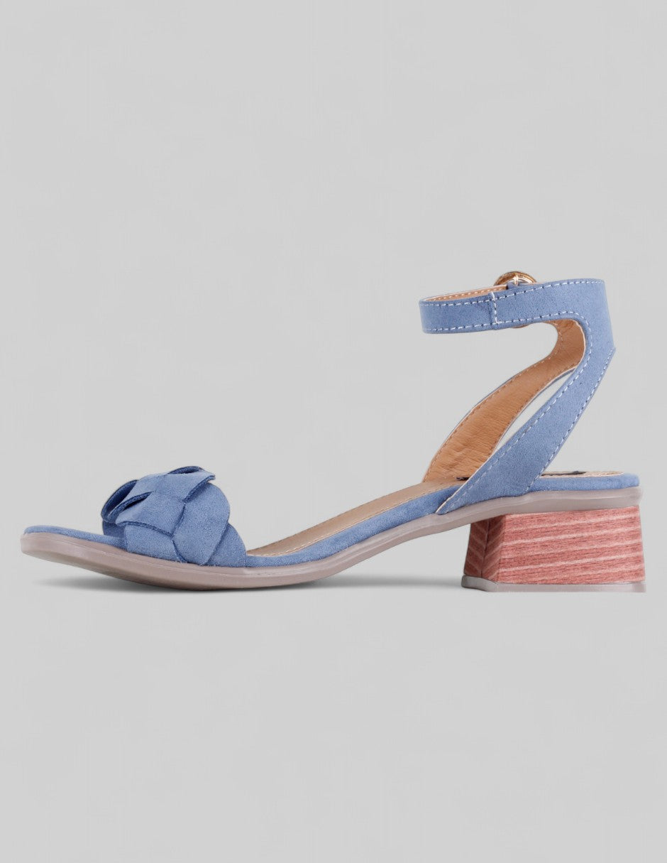 Sandalia con tacón Glam en Textil – Azul